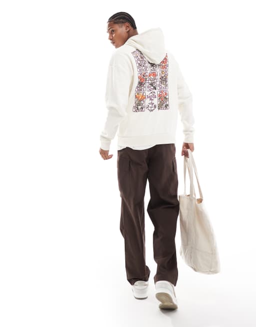 ASOS DESIGN – Oversize-Kapuzenpullover in Ecru mit Blumen-Prints