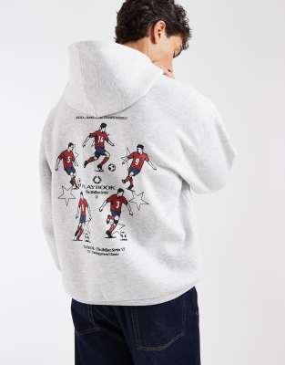 Oversize-Kapuzenpullover in Eisgrau meliert mit Fußball-Grafikprint Grau XL