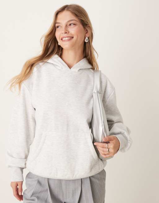 ASOS DESIGN – Oversize-Kapuzenpullover in Eisgrau meliert mit Teddyfell-Futter