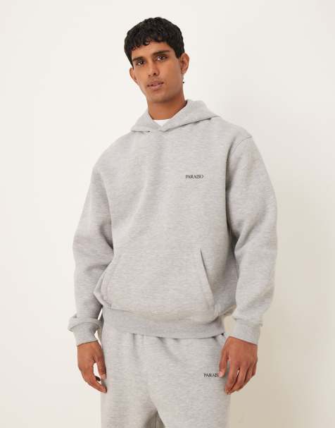 ASOS DESIGN – Oversize-Kapuzenpullover in grau meliert mit Brustprint, Kombiteil - view 1