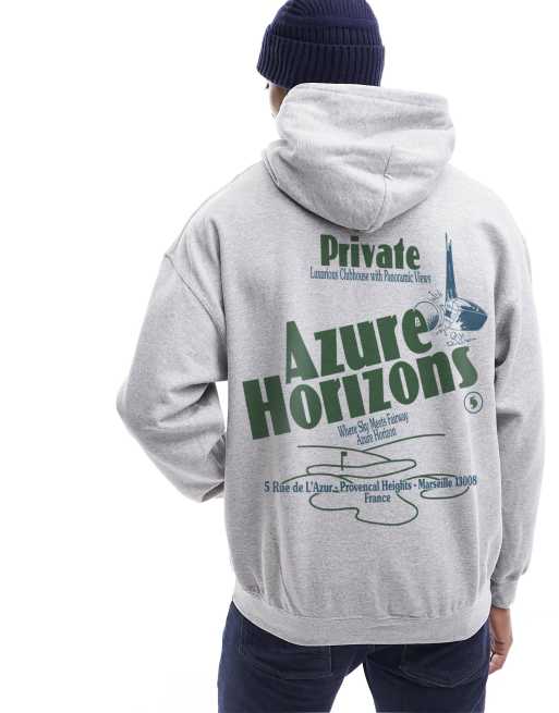 ASOS DESIGN – Oversize-Kapuzenpullover in Grau mit Text-Print auf Vorder- und Rückseite