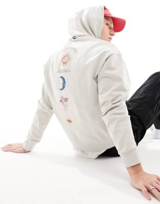 ASOS DESIGN – Oversize-Kapuzenpullover in Hellgrau mit Print entlang der Wirbelsäule