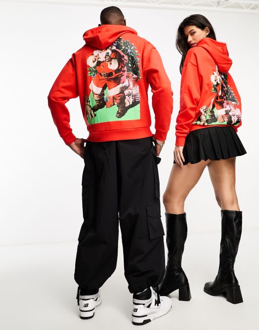 ASOS DESIGN – Oversize-Kapuzenpullover in Rot mit lizenziertem Coca-Cola-Weihnachtsmannmotiv, 3 von 4