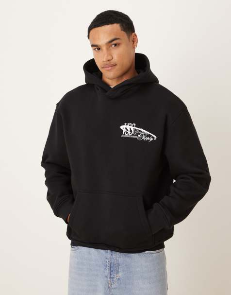 ASOS DESIGN – Oversize-Kapuzenpullover in Schwarz mit Brustprint - view 1