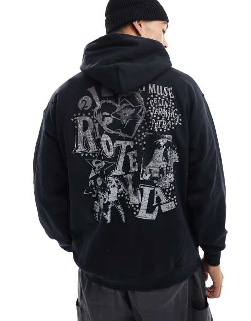 FhyzicsShops DESIGN – Oversize-Kapuzenpullover in Schwarz mit grafischem Textdruck auf der Rückseite