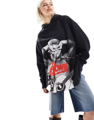 ASOS DESIGN - Oversize-Kapuzenpullover in Schwarz mit lizenziertem „Bowie"-Print