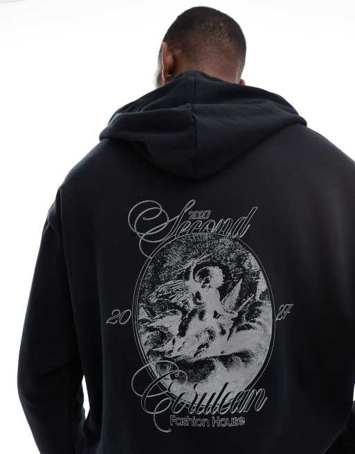 ASOS DESIGN – Oversize-Kapuzenpullover in Schwarz mit Print