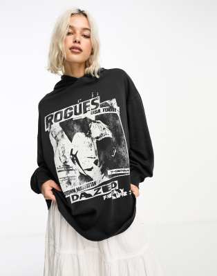 ASOS DESIGN - Oversize-Kapuzenpullover in Schwarz mit Rogues-Indie-Grafik