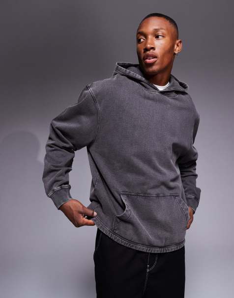ASOS DESIGN – Oversize-Kapuzenpullover in verwaschenem Grau mit aufgenähter Tasche - view 1