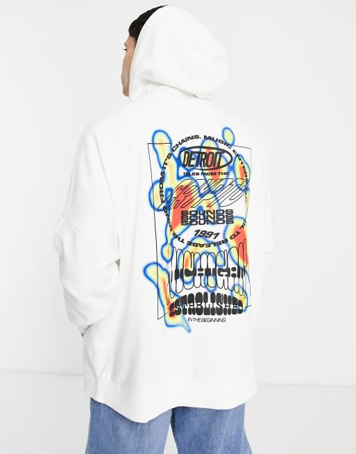 ASOS DESIGN – Oversize-Kapuzenpullover in Weiß mit Grafikprint hinten, Kombiteil