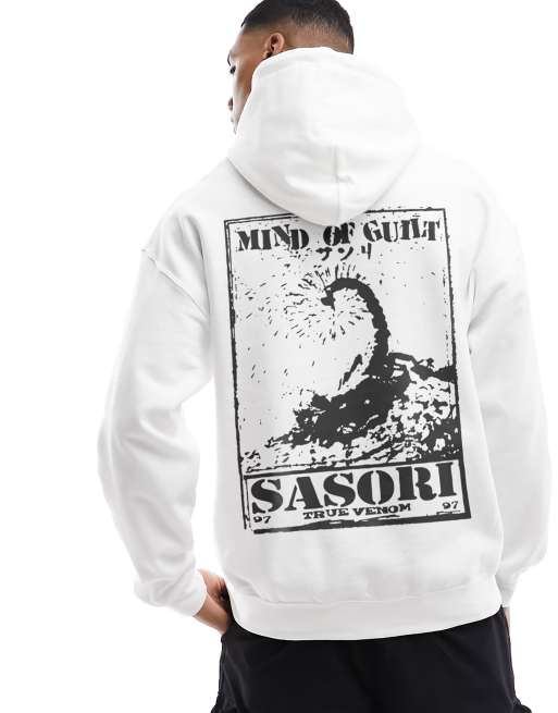 ASOS DESIGN – Oversize-Kapuzenpullover in Weiß mit großem Rückenprint