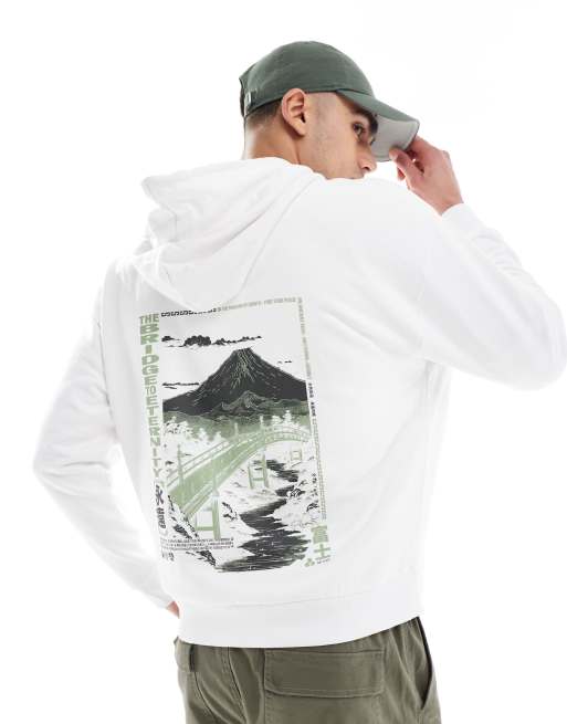 ASOS DESIGN – Oversize-Kapuzenpullover in Weiß mit Souvenir-Print