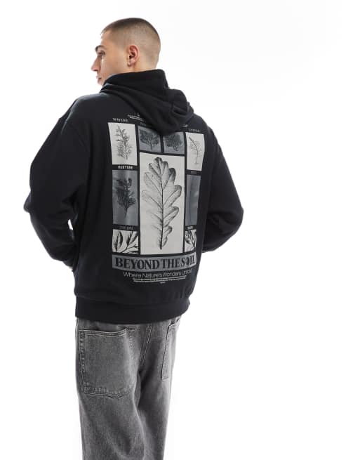 ASOS DESIGN – Oversize-Kapuzenpullover mit Aufdruck hinten in Schwarz