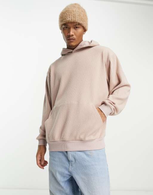 ASOS DESIGN – Oversize-Kapuzenpullover mit gerippter Struktur in Staubrosa