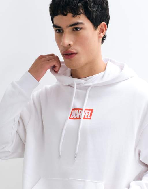 ASOS DESIGN Oversize-Kapuzenpullover mit Marvel-Comic-Print in Weiß, 4 von 5