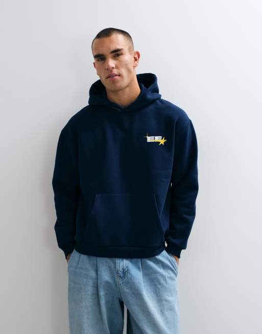 ASOS DESIGN Oversize-Kapuzenpullover mit Print in Marineblau, 3 von 5