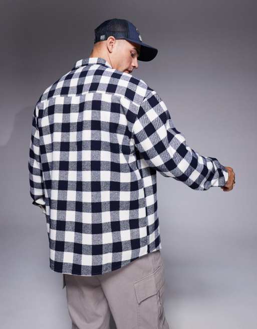ASOS DESIGN – Oversize-Karohemd aus Wollmix in Marineblau im Stil der 90er , 3 von 4