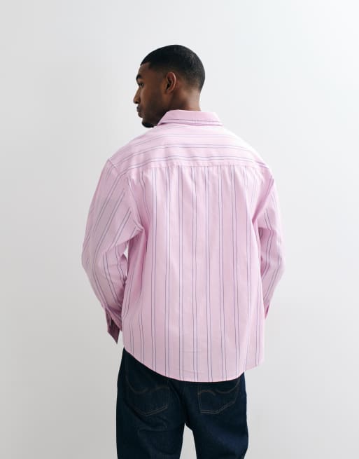 ASOS DESIGN oversize koszula w paski z haftem umieszczonym w różowym kolorze, 3 z 5
