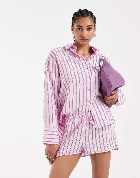 ASOS DESIGN oversize koszula w różowe paski, część zestawu - view 1