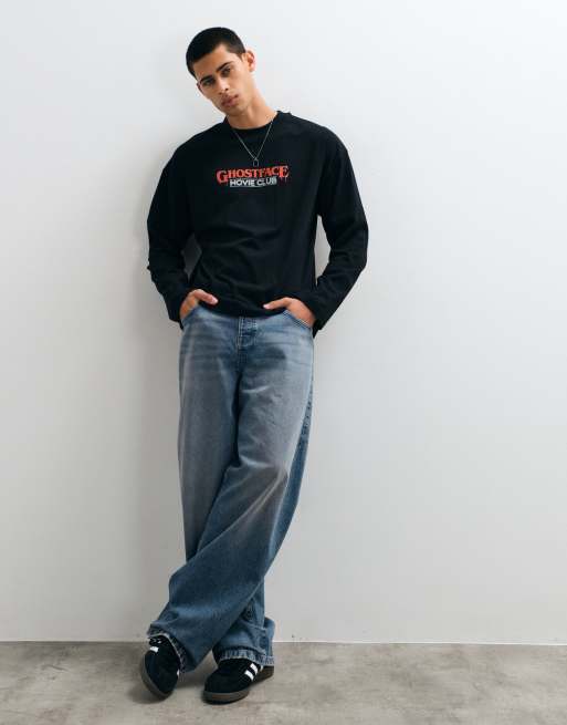 ASOS DESIGN oversize lång t-shirt med Scream Ghostface Halloween i svart, 3 av 5