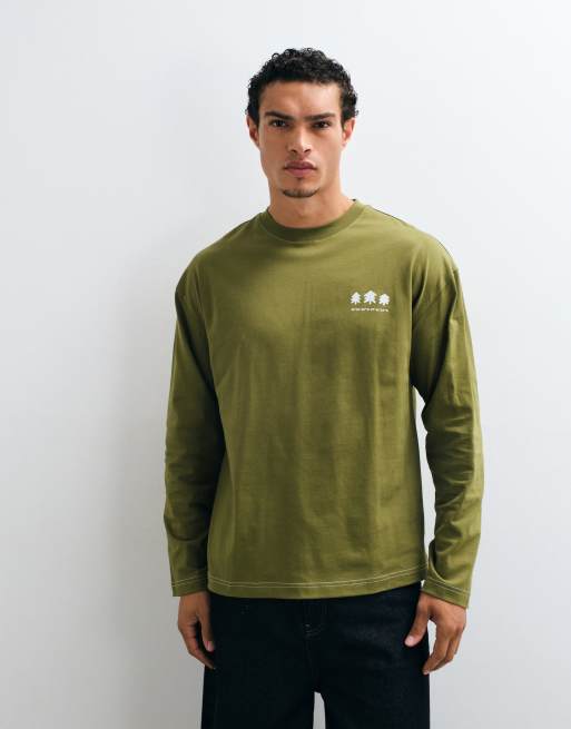 ASOS DESIGN Oversize-Langarmtop mit Logo-Print in Khaki, 3 von 5