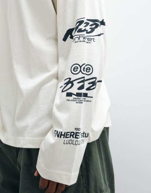 ASOS DESIGN oversize long sleeve t-shirt with arm graphic in cream, 3 of 5