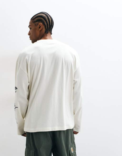 ASOS DESIGN oversize long sleeve t-shirt with arm graphic in cream, 4 of 5