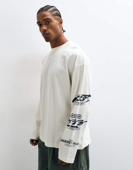ASOS DESIGN oversize long sleeve t-shirt with arm graphic in cream, 5 of 5