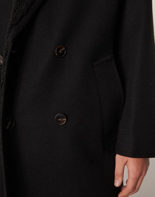 ASOS DESIGN – Oversize-Mantel in schwarzer Wolloptik mit Teddyfell-Kragen, 5 von 5