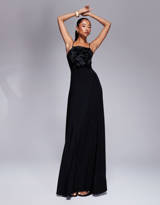 ASOS DESIGN – Oversize-Maxikleid in Schwarz mit Korsagendesign und langem Saum