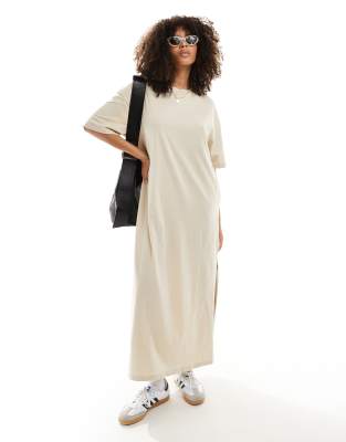 ASOS DESIGN - Oversize-Midaxi-T-Shirt-Kleid in Beige-Keine Farbe