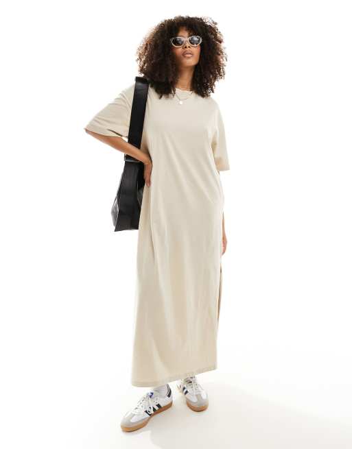 ASOS DESIGN Oversize Midaxi T Shirt Kleid in Beige