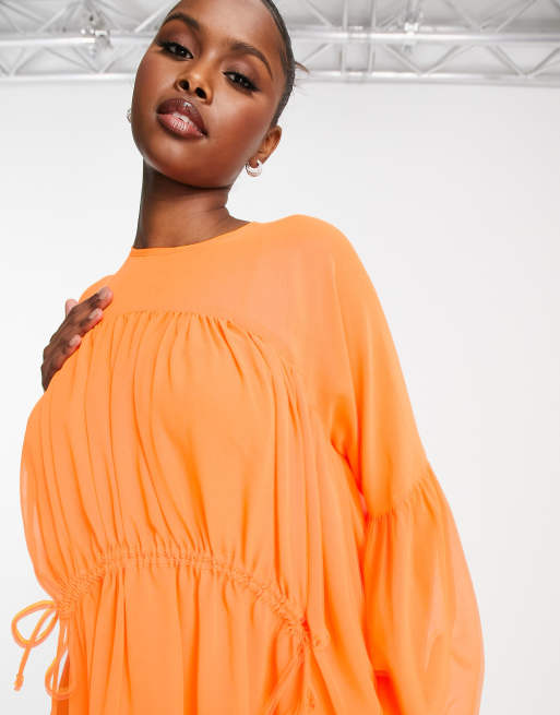 ASOS DESIGN Oversize Mini H ngerkleid mit geraffter Taille in Neon Orange