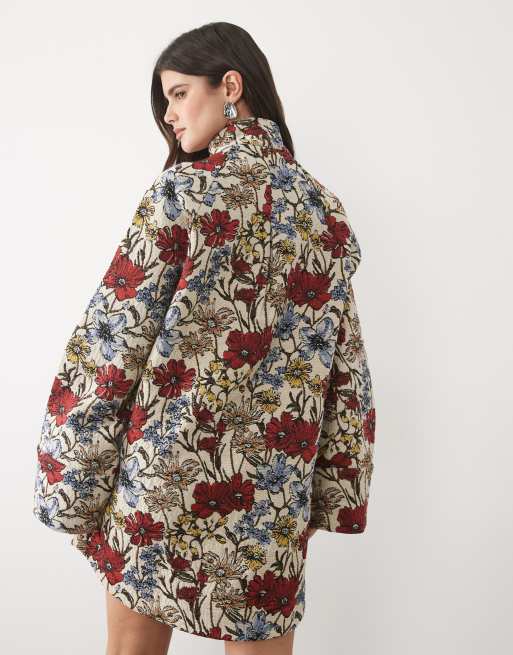 ASOS DESIGN oversize miniklänning i twill med ståkrage och fickor i rose tapestry, 4 av 4