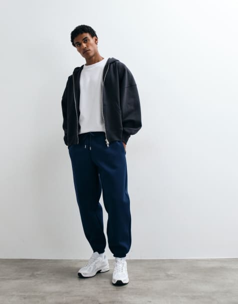 ASOS DESIGN oversize-mjukisbyxor i scuba-liknande tyg i marinblått - view 1