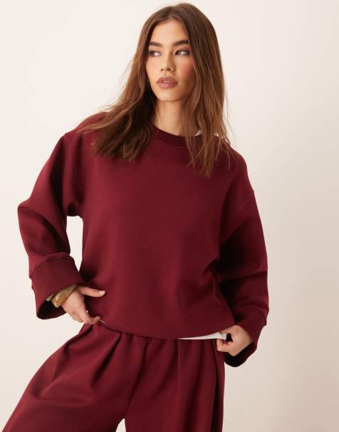 ASOS DESIGN – Oversize-Oberteil aus Interlock-Stoff in Burgunderrot mit Rundhalsausschnitt, Kombiteil - view 1