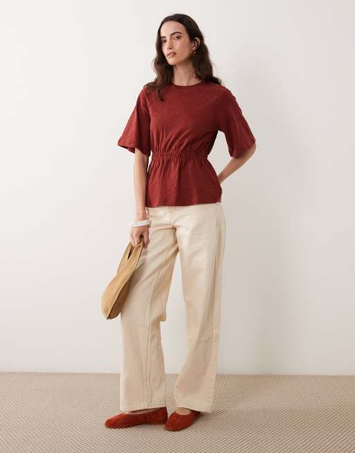 ASOS DESIGN Oversize-Oberteil mit kurzen Ärmeln und taillierter Taille in Burgunderrot, 2 von 4