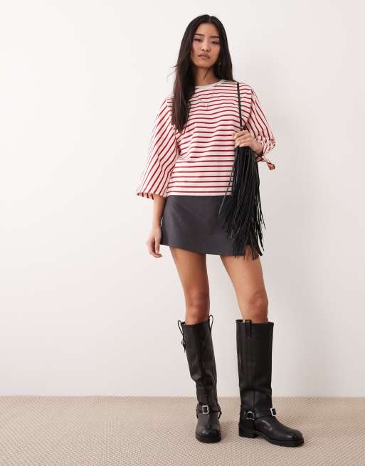 ASOS DESIGN – Oversize-Oberteil mit Streifen in Rot und Weiß und Fledermausärmeln, 2 von 4