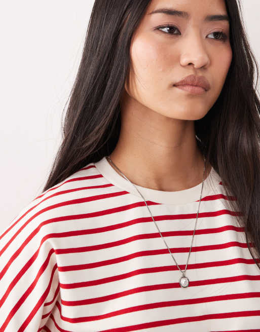 ASOS DESIGN – Oversize-Oberteil mit Streifen in Rot und Weiß und Fledermausärmeln, 3 von 4