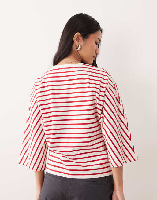 ASOS DESIGN – Oversize-Oberteil mit Streifen in Rot und Weiß und Fledermausärmeln, 4 von 4