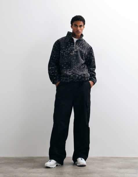 ASOS DESIGN oversize polar z zamkiem do połowy z wzorem paisley w czerni - view 1