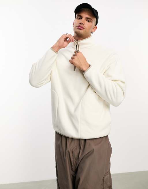 ASOS DESIGN – Oversize-Polarfleece-Sweatshirt in Wollweiß mit kurzem Reißverschluss, 2 von 4