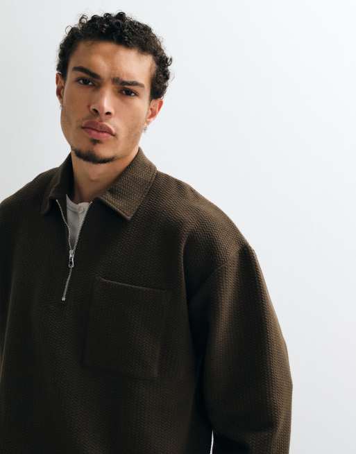 ASOS DESIGN Oversize-Polo mit halbem Reißverschluss in Braun, 4 von 5