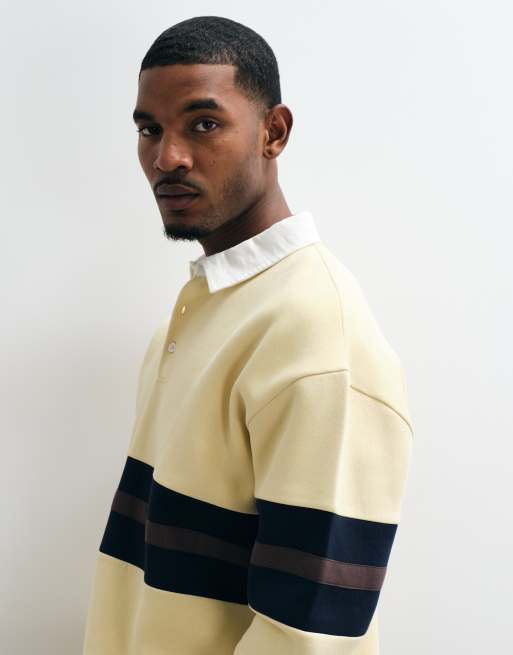 ASOS DESIGN oversize polo rugby z kontrastowymi wstawkami w kolorze żółtym, 4 z 5