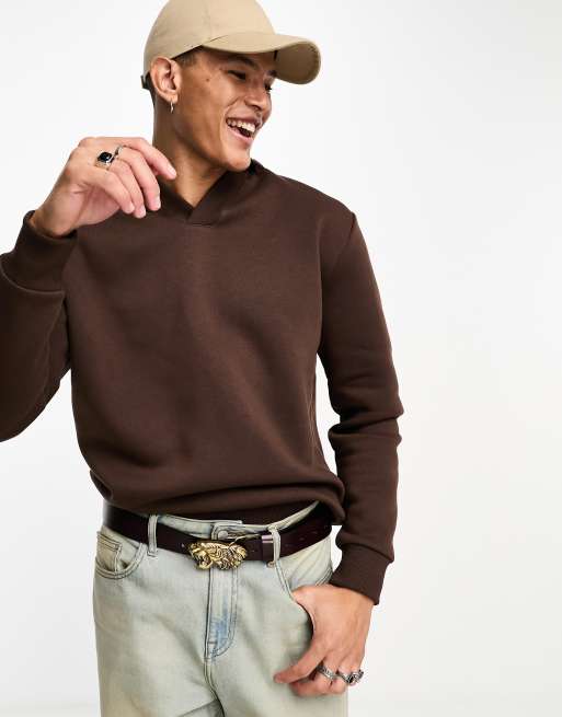 ASOS DESIGN – Oversize-Polo-Sweatshirt in Braun