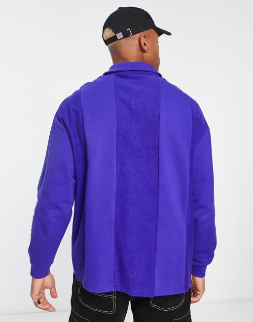 ASOS DESIGN – Oversize-Polo-Sweatshirt mit kurzem Reißverschluss, Bahnen-Design und Textprint, 4 von 4