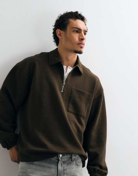 ASOS DESIGN oversize polo z półzamkiem w brązie - view 1