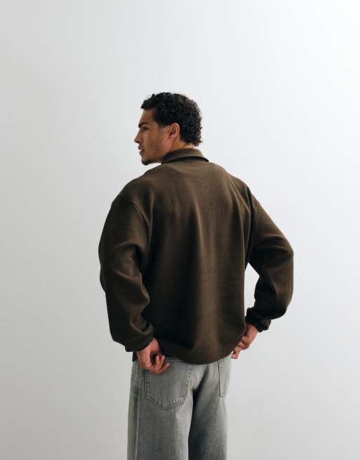 ASOS DESIGN oversize polo z półzamkiem w brązie, 3 z 5