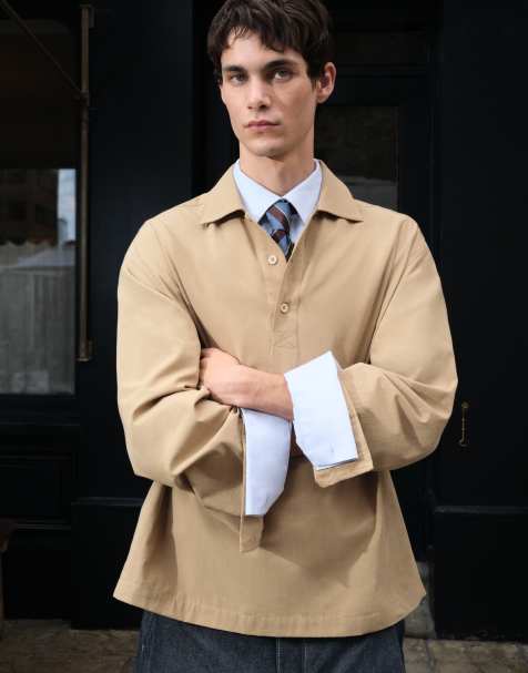 ASOS DESIGN Oversize-Polohemd aus Popeline in Beige - view 1