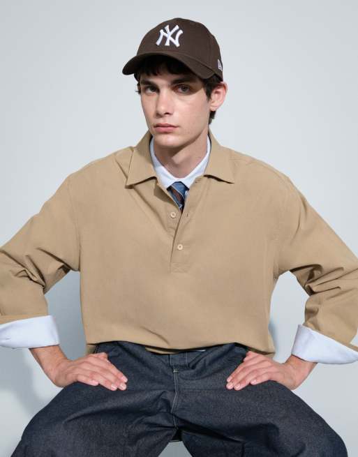 ASOS DESIGN Oversize-Polohemd aus Popeline in Beige, 3 von 10